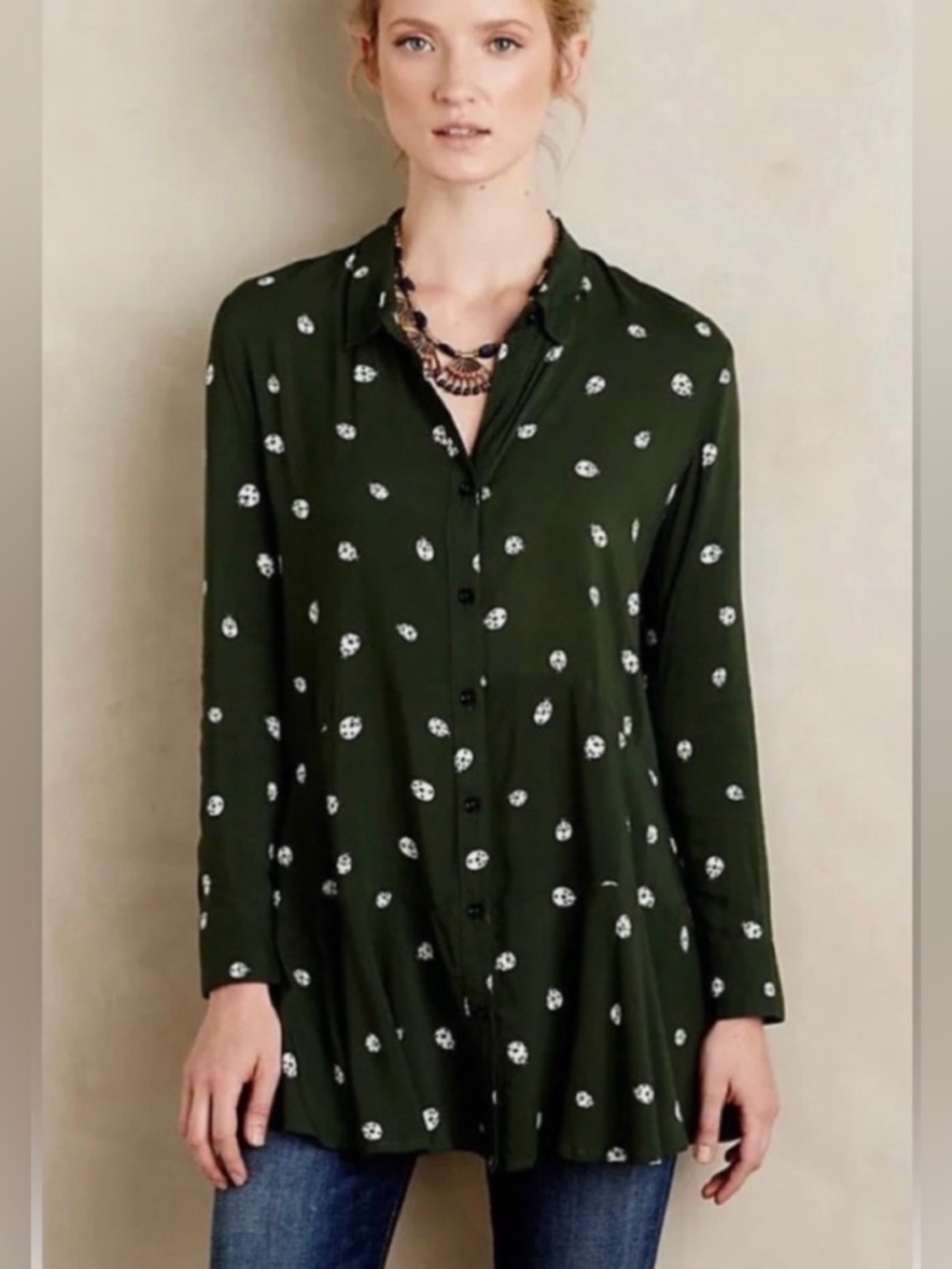 Anthropologie 11•1•Tylho Ladybug Peplum Tunic